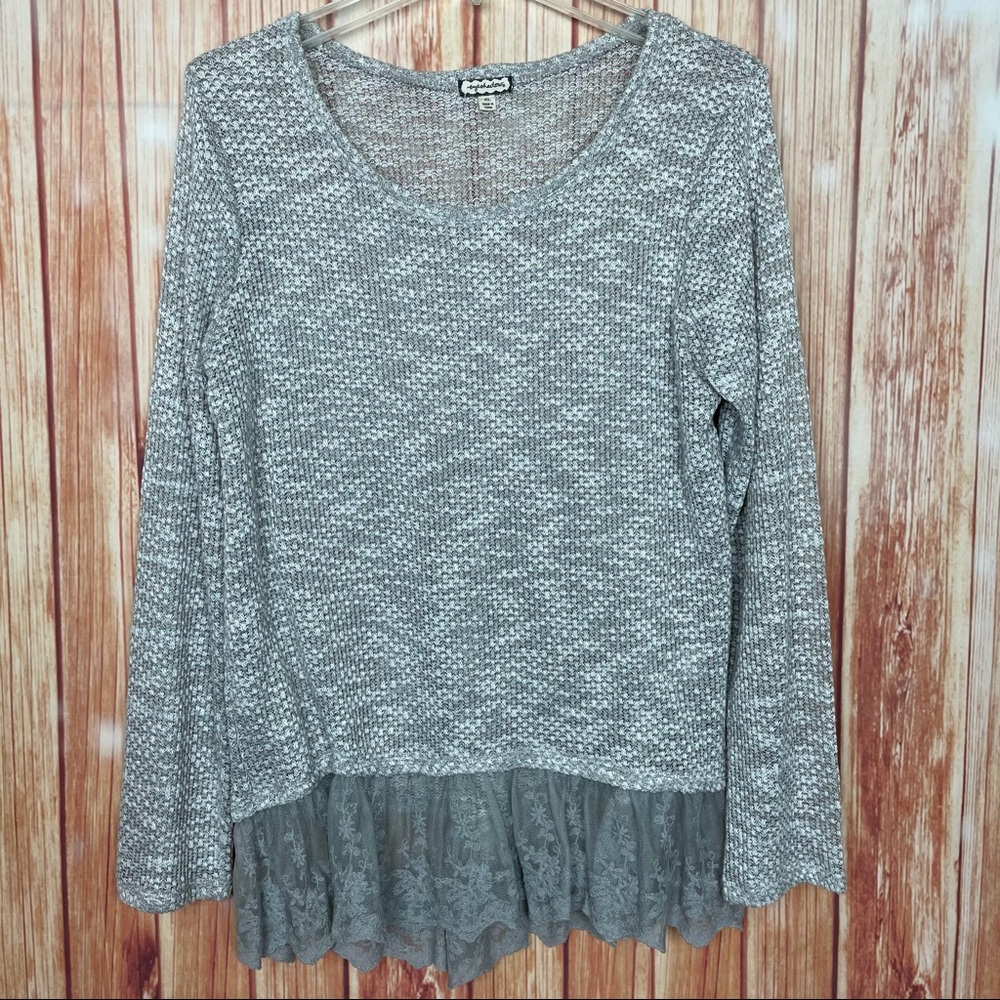 Eyeshadow Lace Layered Gray Sweater (XL)